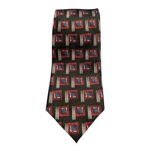 JZ RICHARDS Black/Red/Multi ART DECO PRINT Made In USA SILK Men's NECK TIE